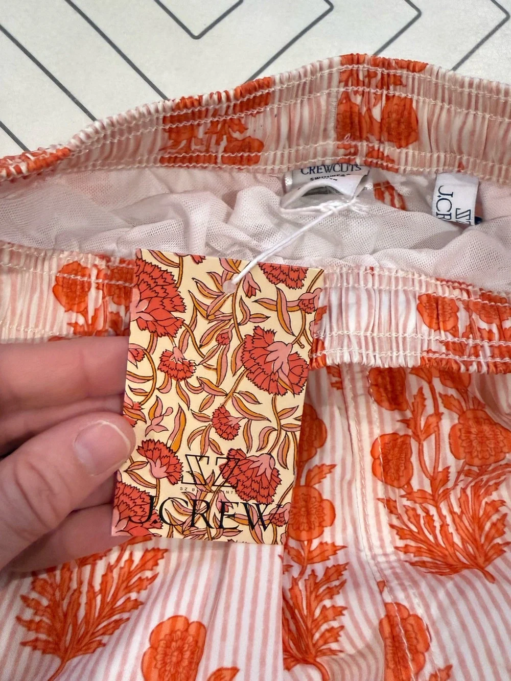 NWT Crewcuts x SZ Blockprints Orange Textile Swim Trunks